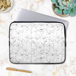 Kallvallmoa Svart och Vitt Minimalistiskt Blommoti Laptop Fodral