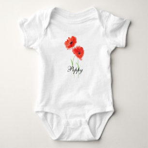 Kallvallmosa röd blomster vattenfärg vallmo Baby b T Shirt