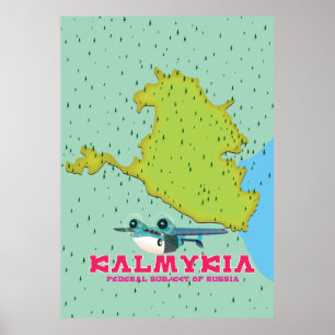 Kalmykia Ryssland karta Poster