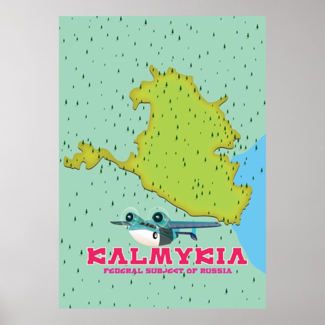 Kalmykia Ryssland karta Poster (Framsidan)