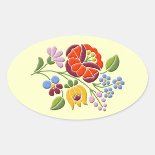 Kalocsa Embroidery - ungersk folkkonst Ovalt Klistermärke