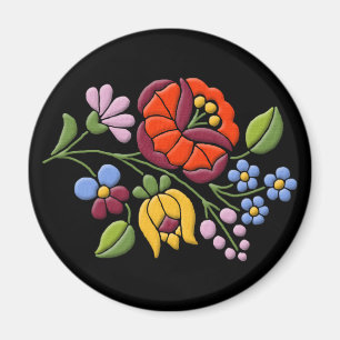 Kalocsa Embroidery - ungersk folkkonst svart bg. Magnet