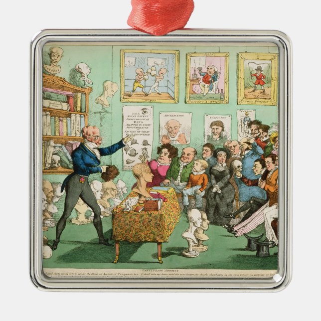 Kalv huvud och hjärnor; ett Phrenological Julgransprydnad Metall (Framsidan)