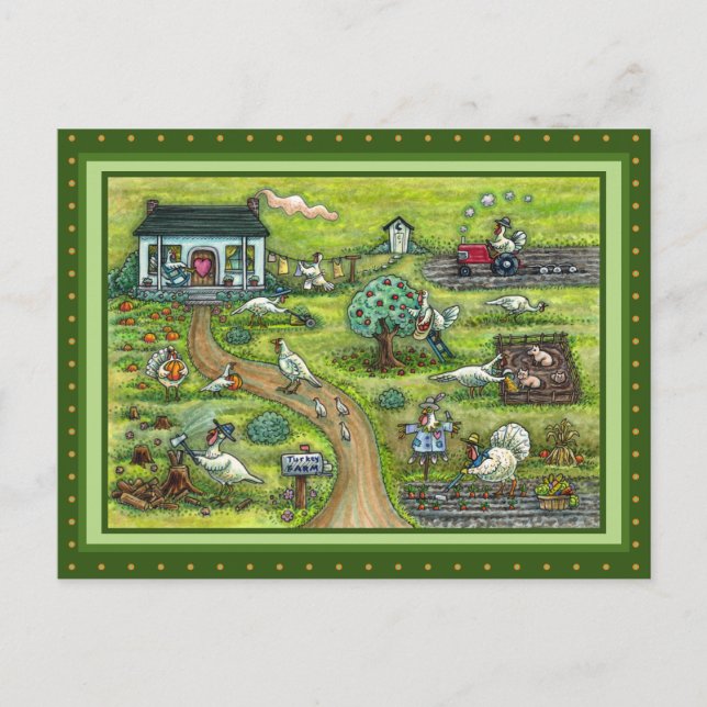 KALVFARM, HUMORISTISKA LANTLIGT THANKSGIVING FÅGLA VYKORT (Framsida)
