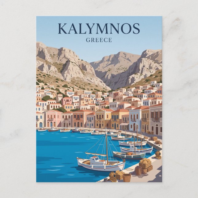 Kálymnos hamn Grekland Vykort (Framsida)