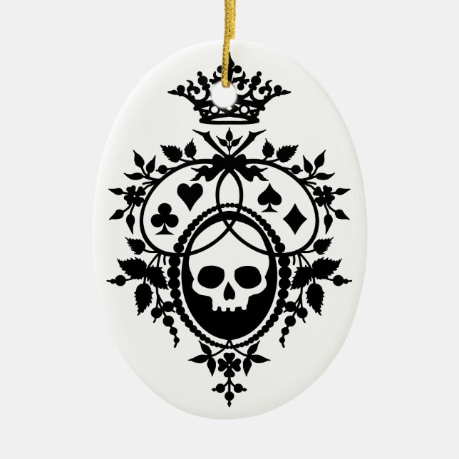 Kam med Dödskalle och Kortfärg Keramisk Ornament (Framsidan)
