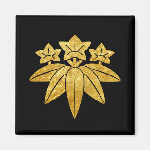 Kamakura Minamoto Mon japansk faux guld på svart Magnet