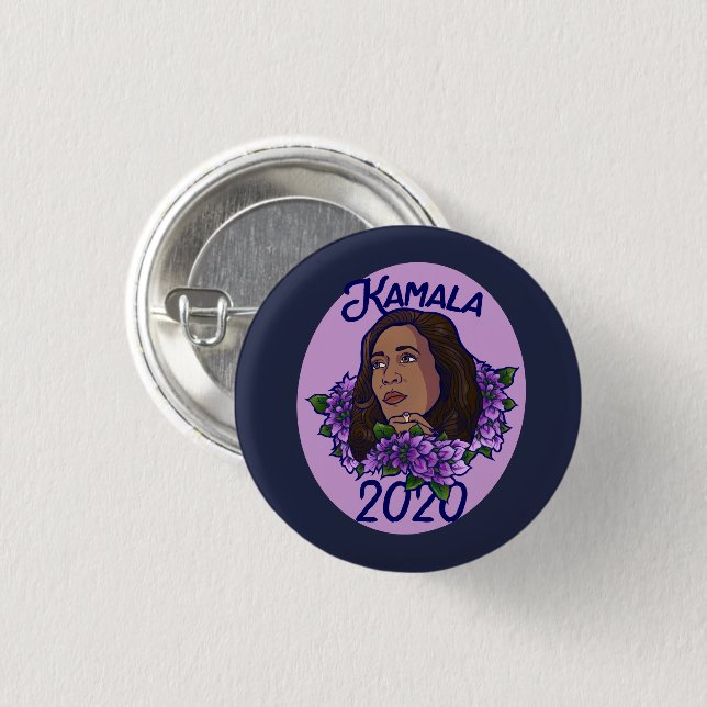 Kamala 2020 Blommigt Lila Violet Art Knapp (Framsida & baksida)