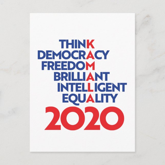 Kamala 2020 - Tänka Democracy Freedom Brilliant Vykort (Framsida)