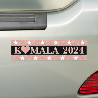 KAMALA 2024 Rosa Glitter Heart on Black Bildekal