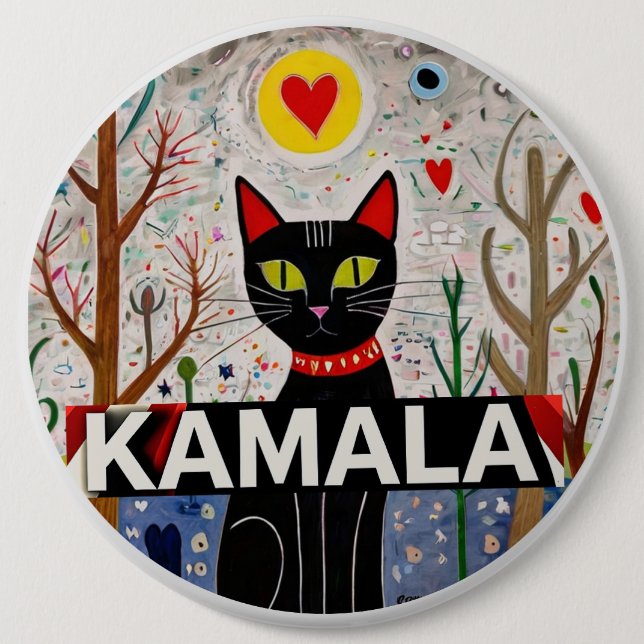 Kamala Black Cat hjärta Kamala Button Knapp (Framsida)
