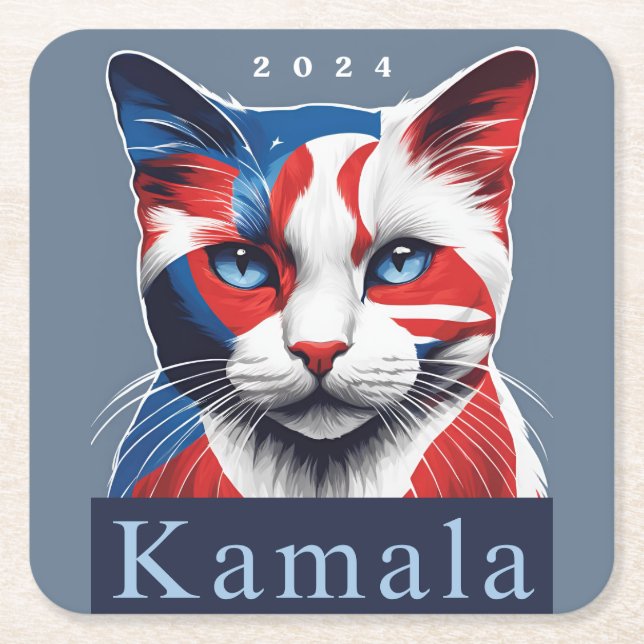 Kamala Cat 2024 Amerikanska valdemokrat Underlägg Papper Kvadrat (Framsidan)