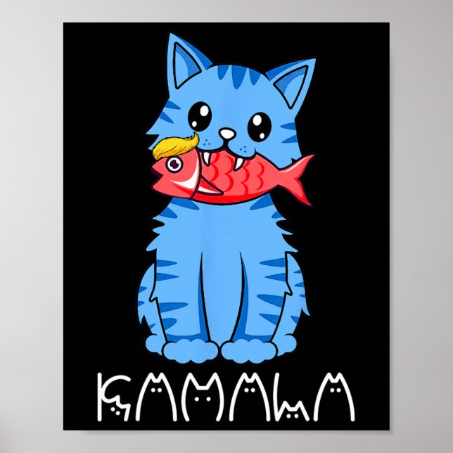 Kamala Cat Eat Fish Funny Harris Trump 2024 för mi Poster (Framsidan)