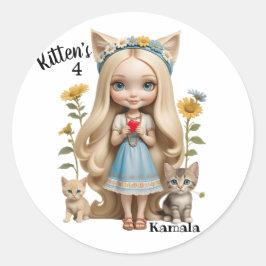 Kamala Cats Kids Anpassningsbar Personlig Kitten Runt Klistermärke