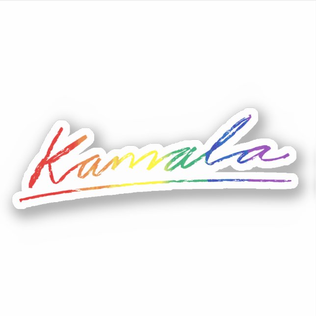 Kamala Cursive Namnteckning Pridet Rainbow Klistermärken (Framsida)