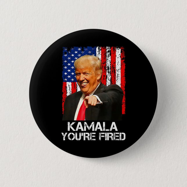 Kamala Du är Fired Funny President Trump Laughing Knapp (Framsida)