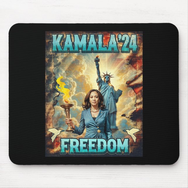 Kamala För President Slogan Staty Liberty Pro Har Musmatta (Framsidan)