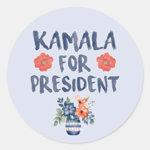 Kamala för president Watercolor Flowers Runt Klistermärke