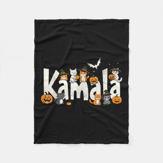 Kamala Halloween Cat Pumpkin Witch Hat Älskare Kam Fleecefilt (Framsidan)