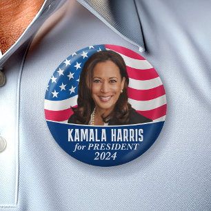 Kamala Harris 2024 - Classic Photo Flagga Design Knapp