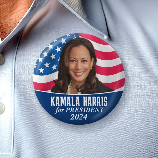 Kamala Harris 2024 - Classic Photo Flagga Design Knapp (Campaign Button)