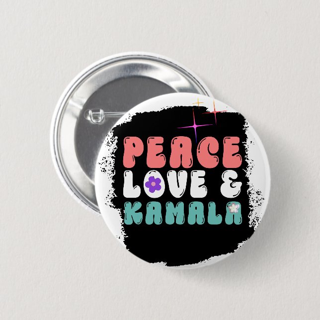 Kamala Harris 2024 för president Groovy Button Knapp (Framsida & baksida)