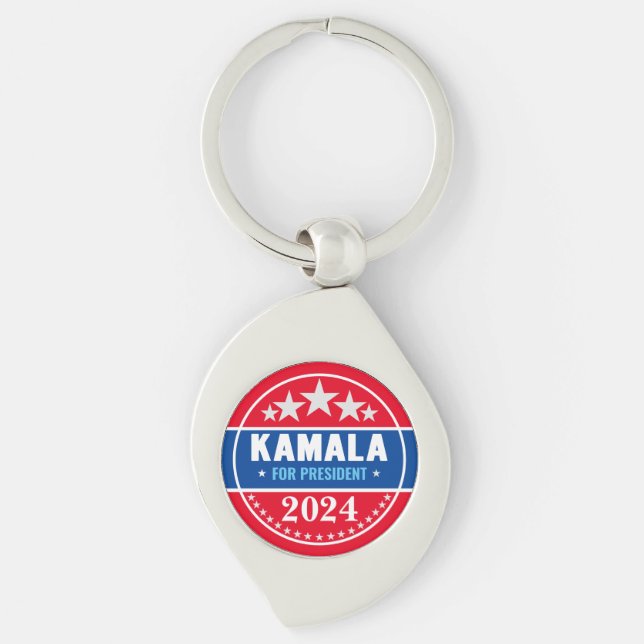 Kamala Harris 2024 för president Swirl Silverfärgad Nyckelring (Framsidan)