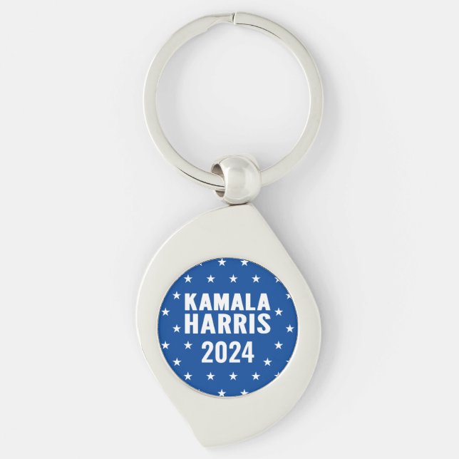 Kamala Harris 2024 för presidentknapp Swirl Silverfärgad Nyckelring (Framsidan)