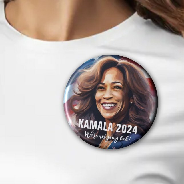 Kamala Harris 2024: Inte bakåtriktad grafik Knapp (KAMALA HARRIS 2024 Modern Graphic Art Image with Not Going Back quote.)