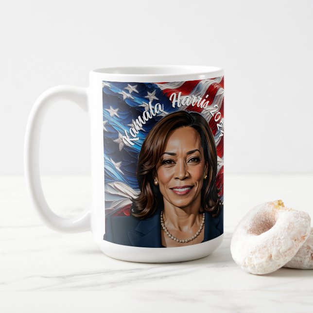Kamala Harris 2024 och American Flagga Kaffemugg (Med munk)
