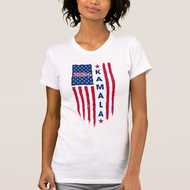 Kamala Harris 2024 Patriotic American Flagga T Shirt (Framsida)