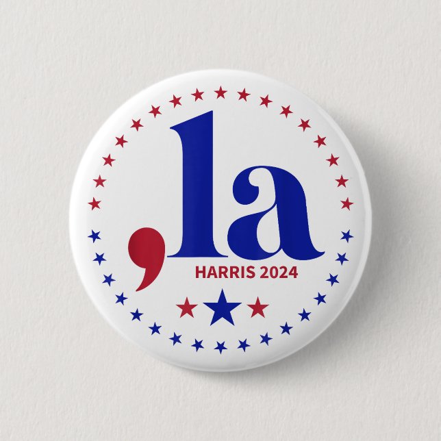 Kamala Harris 2024 President Komma La Funny Knapp (Framsida)