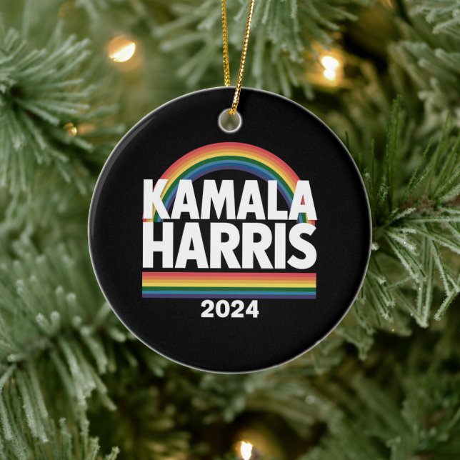Kamala Harris 2024 Regnbåge Gay pride HBT-val Julgransprydnad Keramik (Träd)