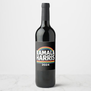 Kamala Harris 2024 Regnbåge HBTQ Pride Val Vinflaska Etikett