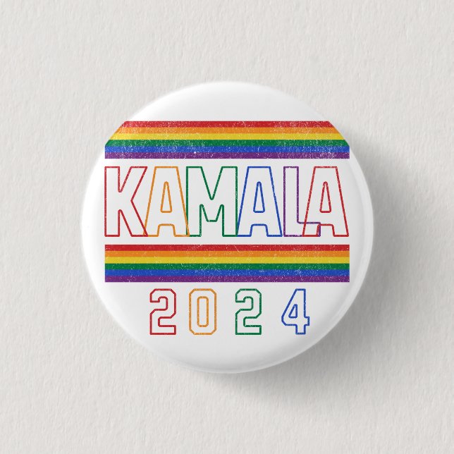 Kamala Harris 2024 Regnbåge HBTQ Retro Knapp (Framsida)