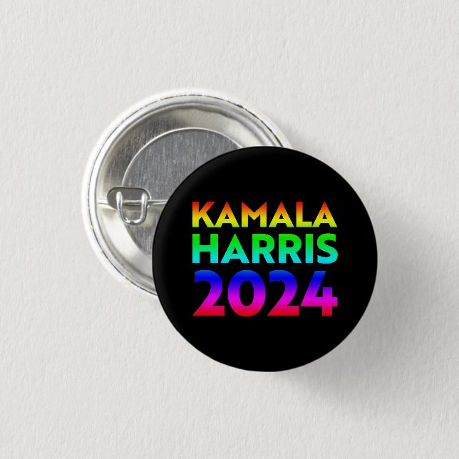 Kamala Harris 2024 regnbåge, pride svart Knapp (Framsida & baksida)