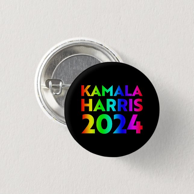 Kamala Harris 2024 regnbåge, svart Knapp (Framsida & baksida)