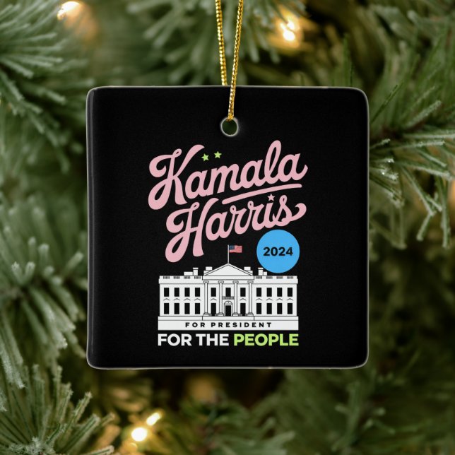 Kamala Harris 2024 Social Demokrat: Röstblått Julgransprydnad Keramik (Träd)