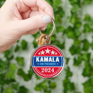Kamala Harris 2024 som president Rund Silverfärgad Nyckelring