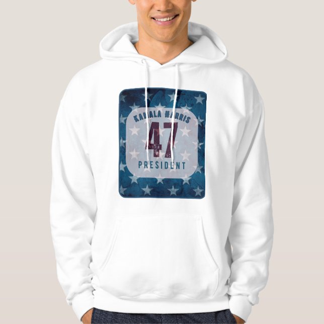 Kamala Harris 47 President. Vit Hoodie (Framsida)