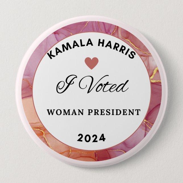 Kamala Harris Button. 4-hålcirkel. Rosa Färg. Knapp (Framsida)