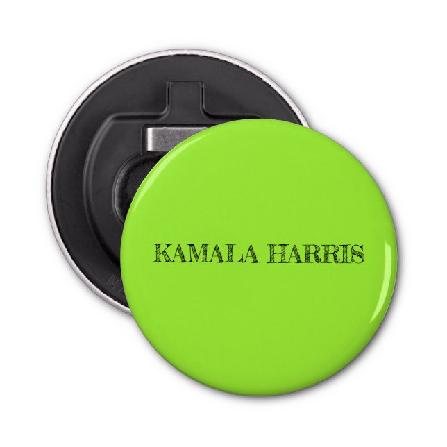 Kamala Harris Button Bottle-öppnare i Lime Green Flasköppnare (Framsidan)