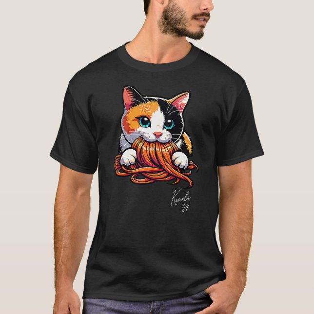 Kamala Harris Cat Eating an Orange Wig, Funny Joke T Shirt (Framsida)