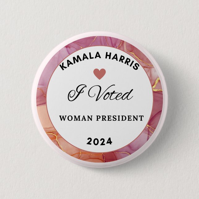 Kamala Harris Circle Button. Rosa Färg. Knapp (Framsida)