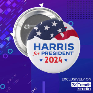 Kamala Harris För president 2024 Amerikanska flagg Knapp