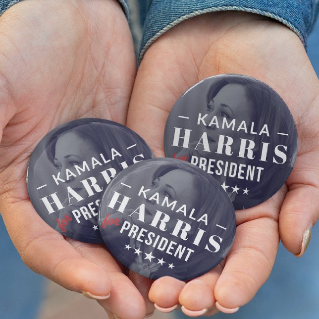 Kamala Harris för president 2024: Photo Button Pin Knapp (Skapare uppladdad)