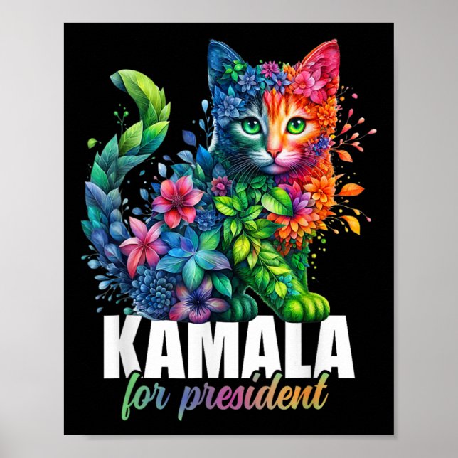 Kamala Harris för president Cute Cat Blommigt Femi Poster (Framsidan)