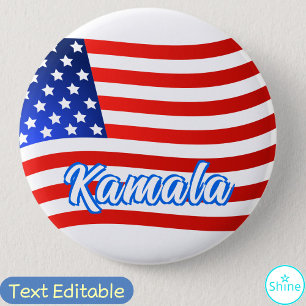 Kamala Harris för president Elegant Script US Flag Knapp