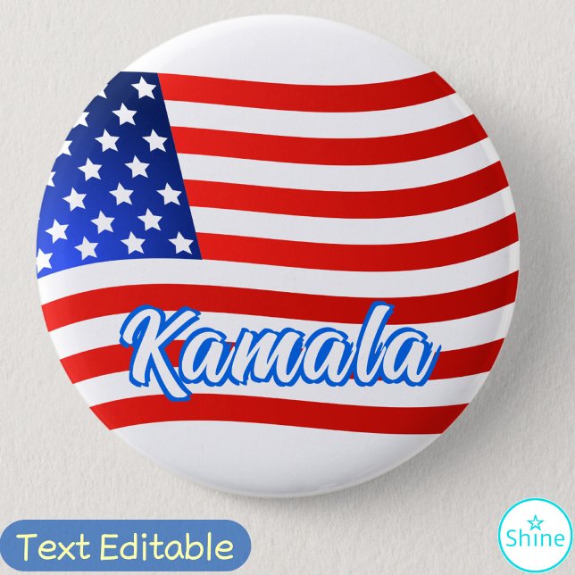 Kamala Harris för president Elegant Script US Flag Knapp (Skapare uppladdad)