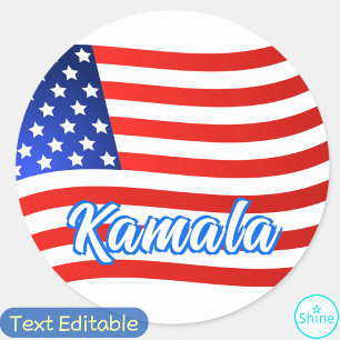 Kamala Harris för president Elegant Script US Flag Runt Klistermärke